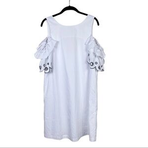 NWT Elaine Turner White Black Embroidered Poplin Off The Shoulder Shift Dress S